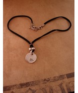 Engravable signed sterling necklace - leather choker 925 msw Pendant - V... - £67.73 GBP