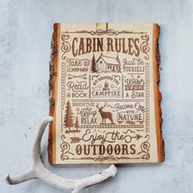 Cabin Rules Live Edge Board Wooden Decor/Sign 13" tall x 10 1/2" wide - £26.50 GBP