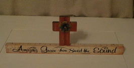 Amazing Grace Wooden Mantle Shelf Decor with Rustic Cross Music Notes New - $279.22 MXN
