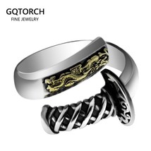 Real Pure 925 Sterling Silver Katana Finger Ring Biker Animal Jewelry Flying Dra - £35.95 GBP