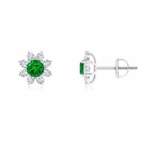 Natural Emerald Round Stud Earrings with Diamond in 14K Gold (Grade AAAA, 4MM) - £1,103.97 GBP