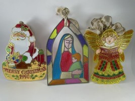 BIG Plastic Stained Glass Christmas Ornaments Sun Catcher Door Window Hanger VTG - £15.05 GBP