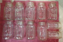11 Vintage Antique Ball Clear Glass Canning Jars - Perfect Mason, Mason - £29.57 GBP