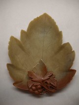 Vintage Resin Leaf Shaped Candy Dish 2 Tone Green Rust Smaller Leaf Accent Carve - £25.31 GBP