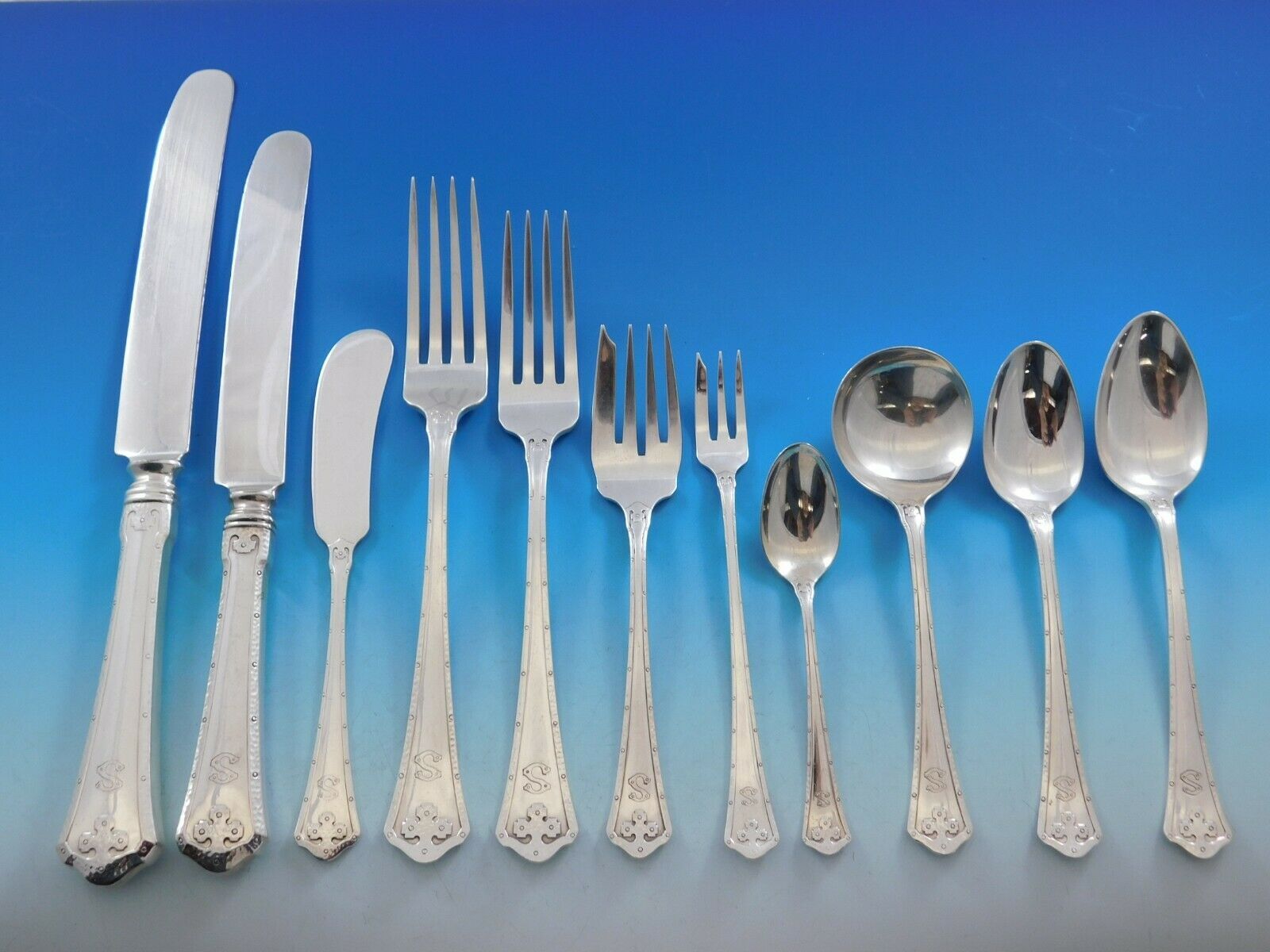 Primary image for Carmel by Wallace Sterling Silver Flatware Service Set 140 pcs S Monogram Dinner