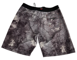 Affliction Board Shorts (Fits 36-38) Black Gray Eyes Gothic Y2K AOP Trun... - $42.75
