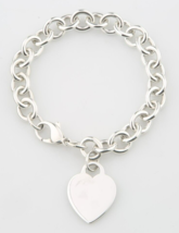 Tiffany &amp; Co. Sterling Silver Blank Heart Tag Charm Bracelet 7.75&quot; - £251.30 GBP
