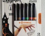 BIC BodyMark Temporary Tattoo Brush Tip Markers 6 Pack + 4 Stencils Hall... - £14.28 GBP