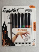 BIC BodyMark Temporary Tattoo Brush Tip Markers 6 Pack + 4 Stencils Hall... - £14.18 GBP