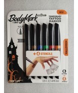 BIC BodyMark Temporary Tattoo Brush Tip Markers 6 Pack + 4 Stencils Hall... - £14.23 GBP