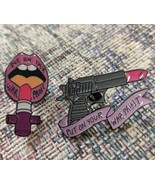 Put On Your War Paint Makeup Gun Sword Lips Feminist Hat Lapel Pins Set ... - $17.20