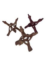 Lot Of 3 Vintage Hand Carved Wood Tripod 3 Legged Stand Animal Head 3.75... - $41.00