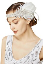 Vintage 1920s Flapper Headband Roaring 20s Great Gatsby Headpiece with Feather 1 - £25.90 GBP