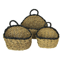 Set of 3 Woven Seagrass Baskets Decorative Rustic Home Storage Decor Organizer - £17.21 GBP