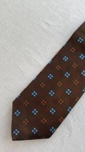 Hickey Freeman Men’s Silk Necktie Brown with Blue &amp; Orange Geometric Des... - $19.77