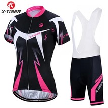 X-Tiger Women&#39;s Bib Cycling Set Summer Short Sleeve Suit Anti-UV Bicycle Clothin - £92.10 GBP