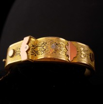 Antique  Victorian buckle Bracelet fancy etched bangle vintage estate jewelry - £195.80 GBP