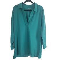 Soft Surroundings Oversized Tunic Top L Womens Green V Neck Long Sleeve Blouse - £15.73 GBP