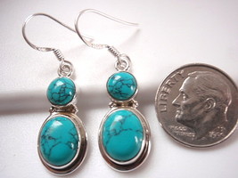 Blue Turquoise Double Gem 925 Sterling Silver Dangle Earrings - £8.49 GBP