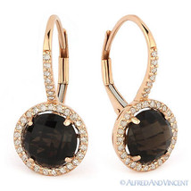 3.75 ct Smoky Topaz Round Cut Diamond Leverback Dangling 14k Rose Gold Earrings - £508.78 GBP