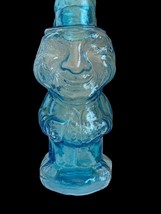 Vintage Tiara Blue Glass Jolly Old Man Mountaineer Decanter w /Shot Glass Hat - £23.57 GBP