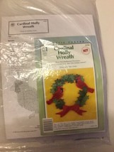 1998 Vtg Holly Wreath Cardinals Plastic Canvas Kit Holiday Decor Christmas - $24.93