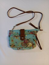 Boho Mint Floral Small Crossbody 2 Zipper Snap Closure Brown Faux Leathe... - $213.64 MXN