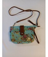 Boho Mint Floral Small Crossbody 2 Zipper Snap Closure Brown Faux Leathe... - $213.64 MXN