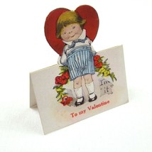 Vintage Valentine Cutout Card Stand Up Blonde Boy w/ Flowers 1920s-30s UNSIGNED - £7.98 GBP