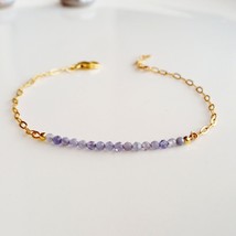 Gold filled chained tanzanite bracelet,extra thin jewelry,skinny crystal gem sto - £19.14 GBP