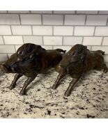 Pair Of ANTIQUE JAPANESE LARGE BRONZE WILD BOAR STATUE DARK BROWN PATINA - $507.46