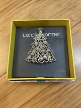 NEW Liz Claiborne Silver Tone Christmas Tree Brooch Pin Fashion Jewelry KG JD - $19.80