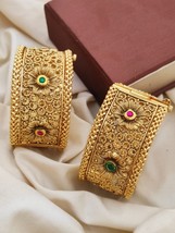 Gold Plated Indian Bollywood Style Kundan Bracelet Bangles Kada Jewelry Set - £38.19 GBP