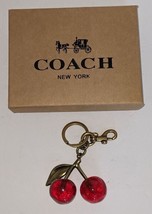 Coach Cherry Resin Glitter Bag Charm Gold KeyChain With Box - $36.26