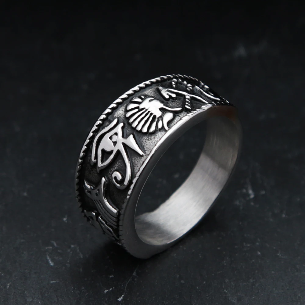 Sporting Simple Vintage Ancient Egyptian Rings Fashion Stainless Steel Anubis Ri - £23.90 GBP