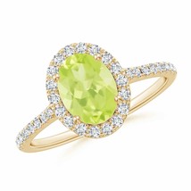 ANGARA Prong-Set Oval Peridot Halo Ring with Diamonds for Women in 14K Gold - £663.03 GBP