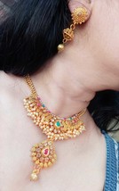 Estilo Bollywood Indio Oro Chapado Kundan Gargantilla Novia Collar Joyería Set - £22.41 GBP