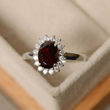 2.50Ct Oval Lab Created Red Garnet Engagement Ring 14K White Gold Plated Sliver - £90.40 GBP