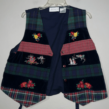 Casual Corner Vintage Christmas Vest Women&#39;s XL Snowmen Poinsettia Bells... - $13.72