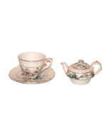 Vintage Teapot Tea Cup Saucer Demi Set Cream Yellow Gold Embossed Scallo... - $9.49 CAD