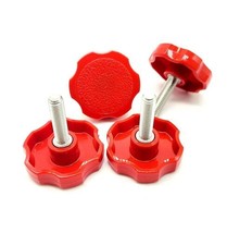 1/4&quot;-28 Clamping Thumb Screw Bolts Fine Thread Red Rosette Plastic Cap 4 Pack - £9.70 GBP+