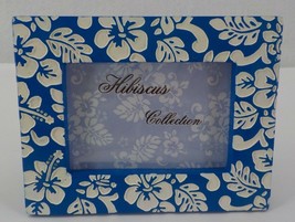 HIBISCUS COLLECTION PICTURE FRAME 2 X 3 PHOTO BLUE w/ WHITE HIBISCUS HAW... - $14.99