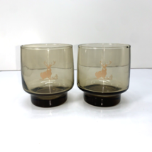 Set of 2 Libbey Juice Whiskey Brown Glasses Deer Antler Outdoors Design - $25.00