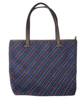 Talbots Womens Tote Mistletoe Plaid Bag Carryall Wool Leather Trim - £32.50 GBP
