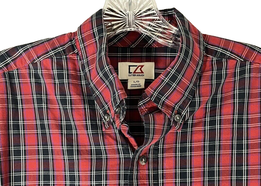 Cutter & Buck Men’s Large L Red Black White Plaid Button Down Shirt Long Sleeves Item image 3