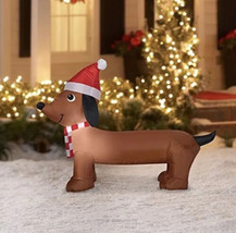 Christmas Darling Dachshund Dog Airblown Inflatable Gemmy 4 Ft Long Holiday Time - £29.49 GBP