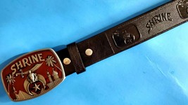 Shriner Black Genuine Leather Belt &amp; High Detail Epoxy Shriner Buckle - £31.12 GBP