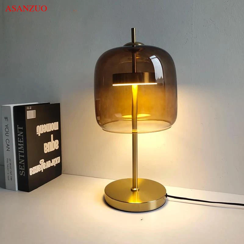 Nordic Smoke gray Glass Table Lamps LED Modern Living Bedroom Bedside In... - $104.85+