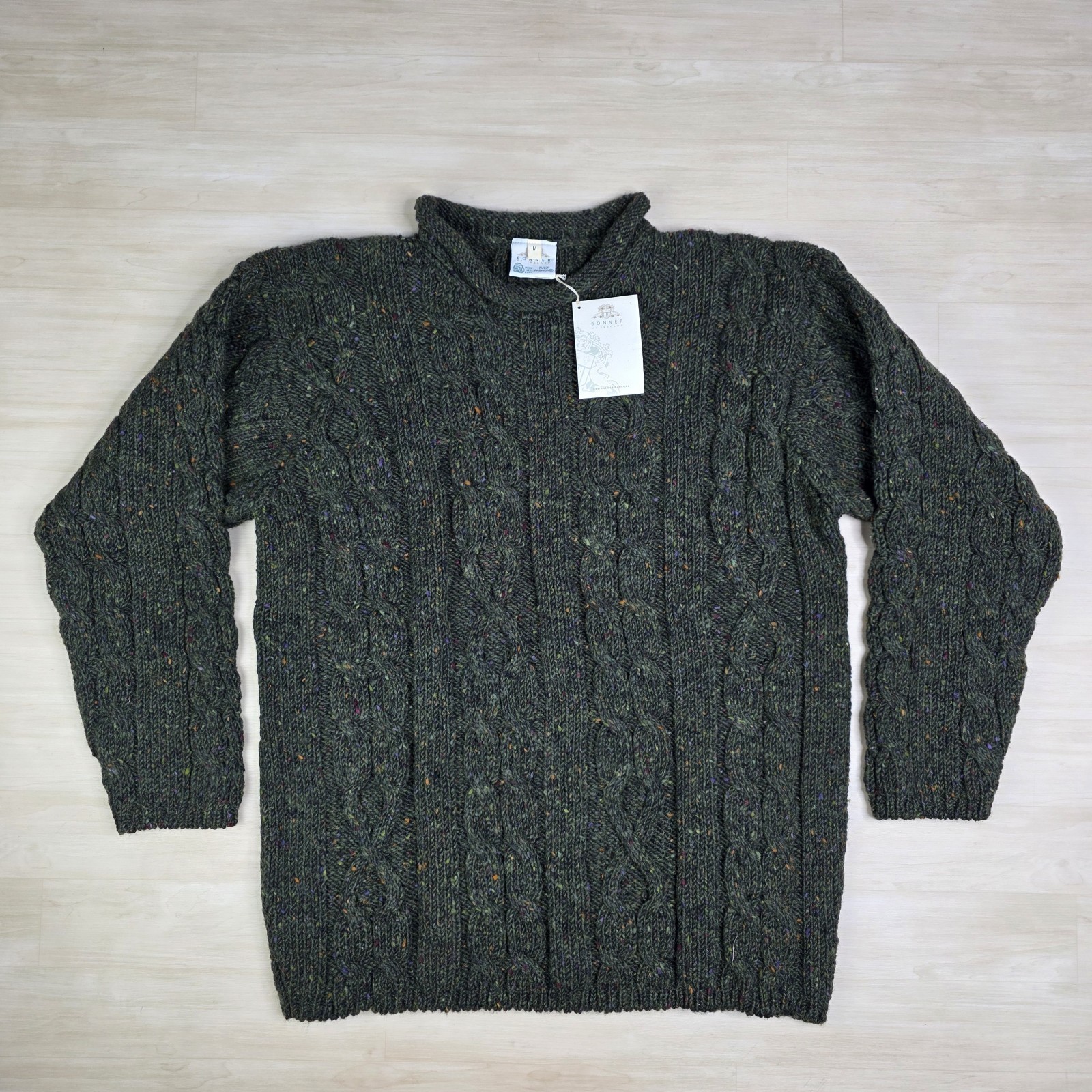 Bonner Of Ireland Cable Knit Fisherman Sweater Men’s Green Speckled Medi... - $148.39