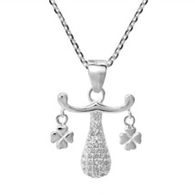 Libra Lucky Clover Zodiac Cubic Zirconia Sterling Silver Necklace - £17.07 GBP
